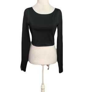 Free People Movement Small Black Long Sleeve Open Tie Back Crop Top Workout